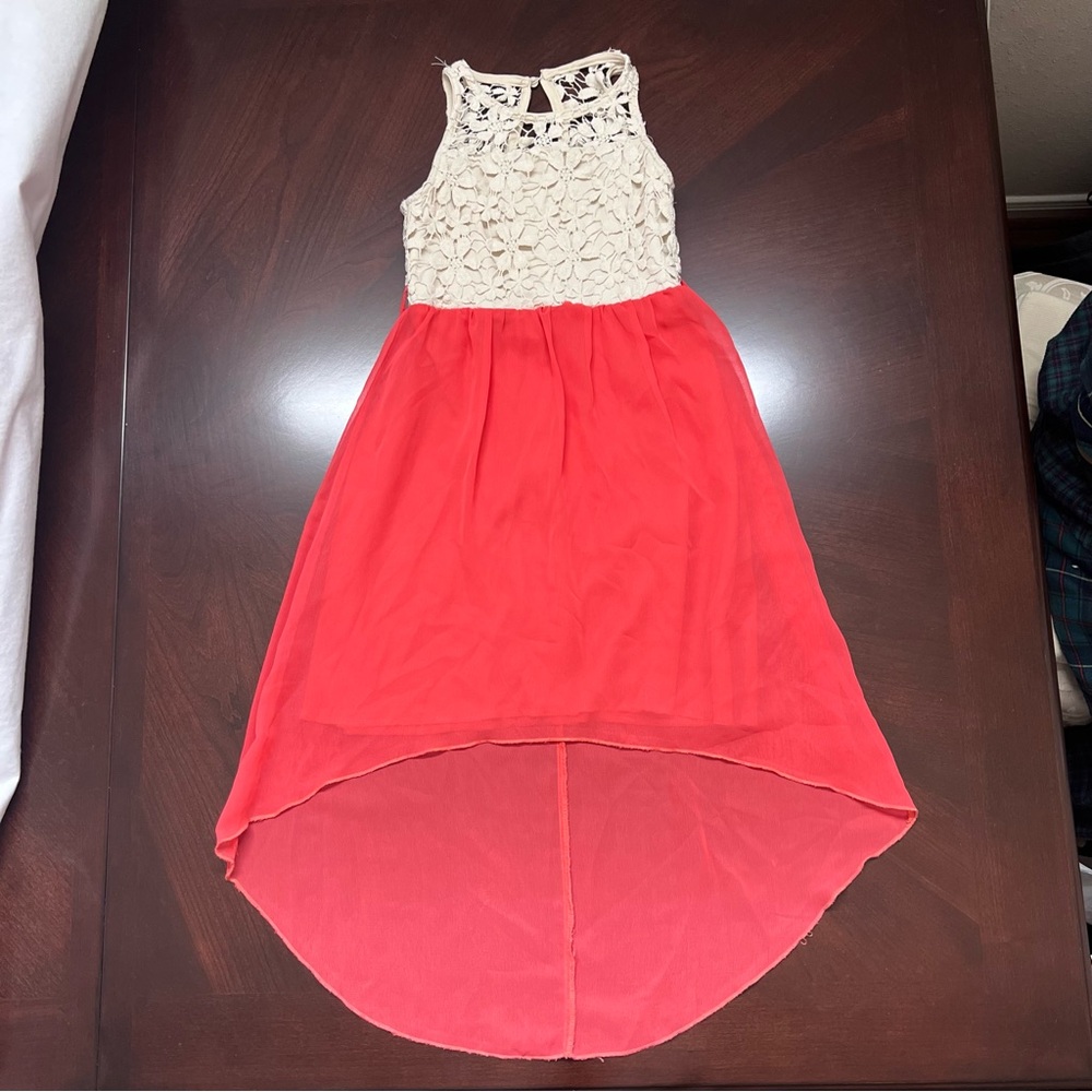 Ruby Rox Kids Dress with Coral and Cream Design